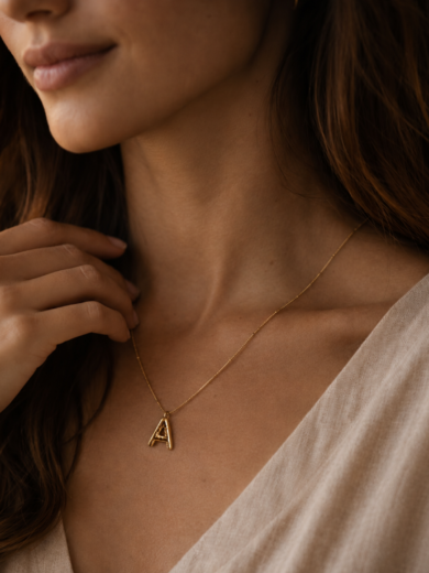 Découvrez le Collier Initiale Royale™ Lettre A. Un bijou personnalisé au design minimaliste et luxueux, parfait pour offrir ou se faire plaisir. Garantie à vie.
